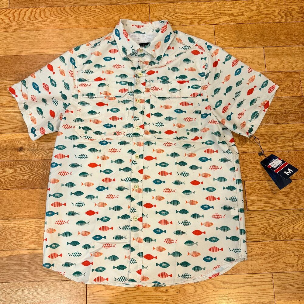 WAIMEA Short Sleeve Button Up Men's Fishing Vented Shirt Fish Lightweight M NWT